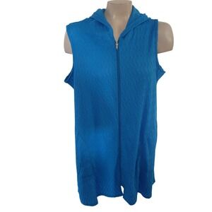 Swimsuitsforall‎ Blue Textured Hooded Sleeveless Zip Front Cover Up Dress beach